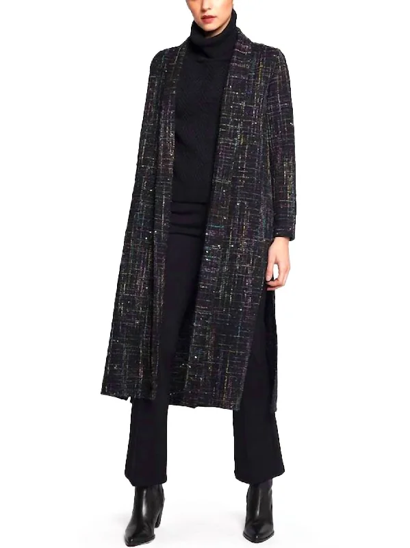 Sophisticated Cut Luna Sequin Embellished Coat In Black