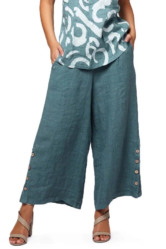 Final Sale Button Wide Leg Pant In Dusty Green