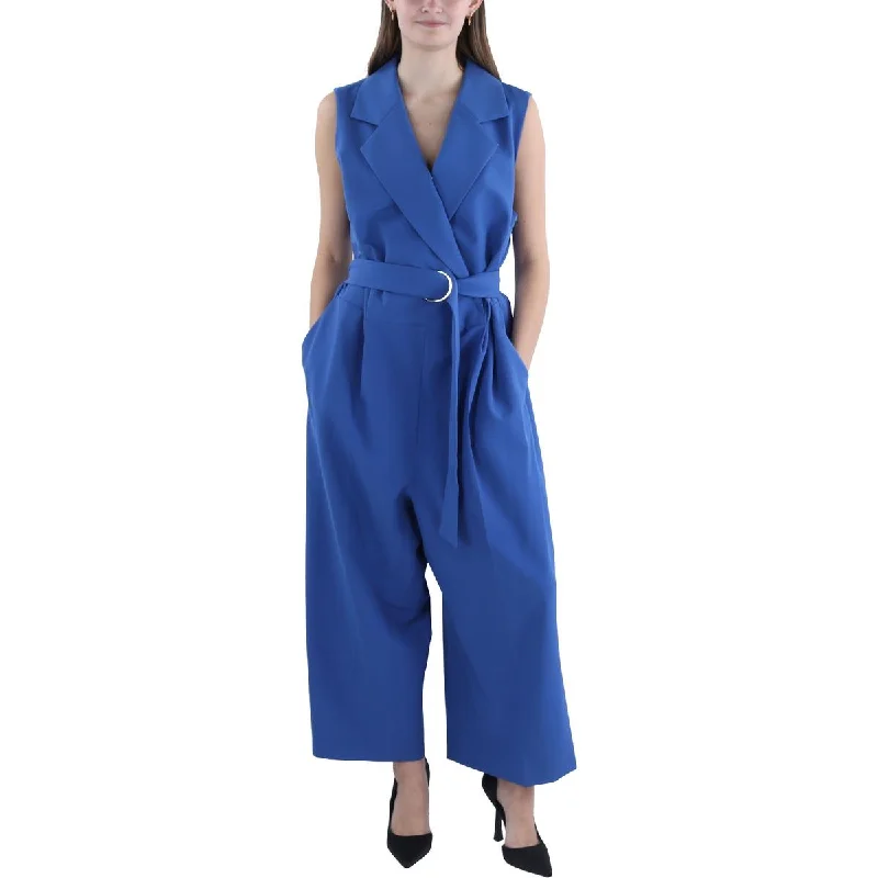 Fashion Essentials Womens Belted Notch Collar Jumpsuit