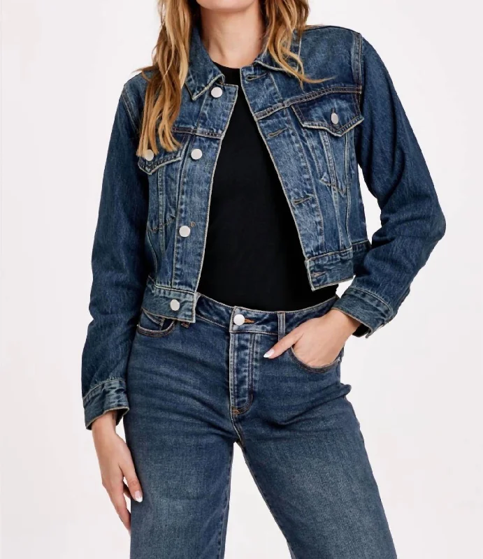 Lightweight Fabric Abigail Classic Cropped Denim Jacket In Medium Wash