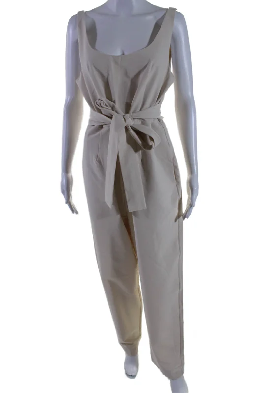 New Arrivals Aday Womens Stretch Round Neck Sleeveless Power Suit Jumpsuit Oat