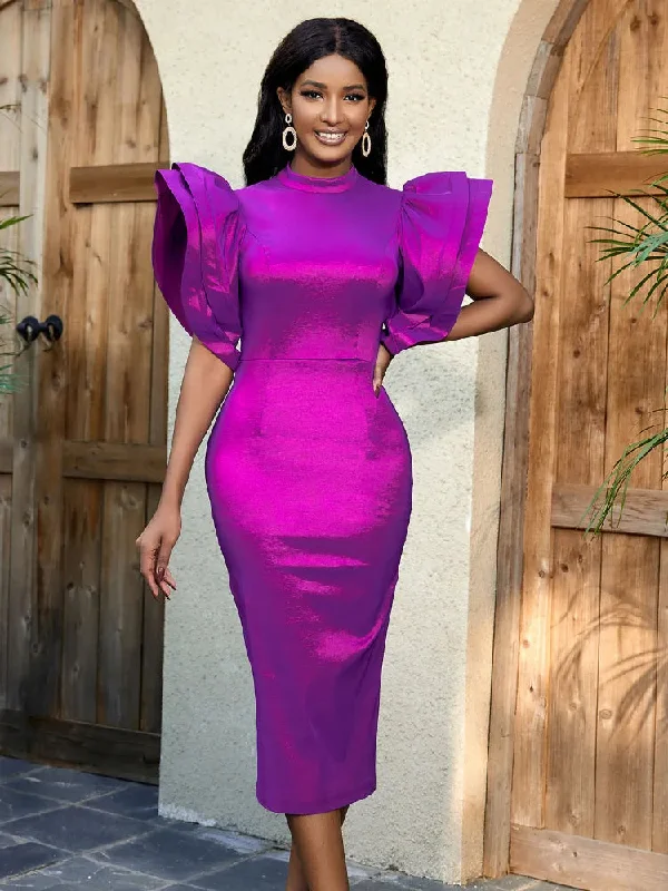 Trendy Women's Collection JuliaFashion - 2024Purple Flare Sleeve High Waist Midi Dress