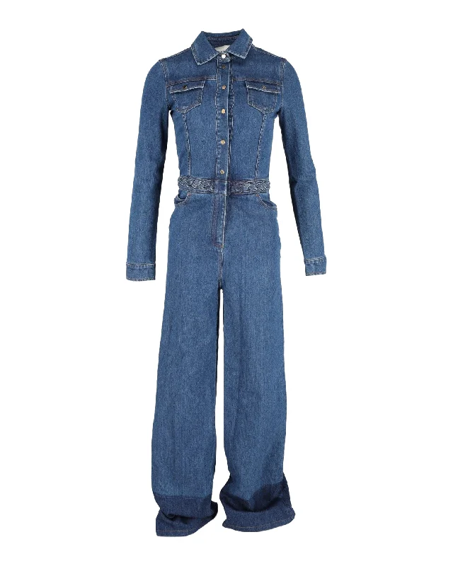 Season Appropriate Women's Collection Valentino Long Sleeve Jumpsuit in Blue Cotton Denim