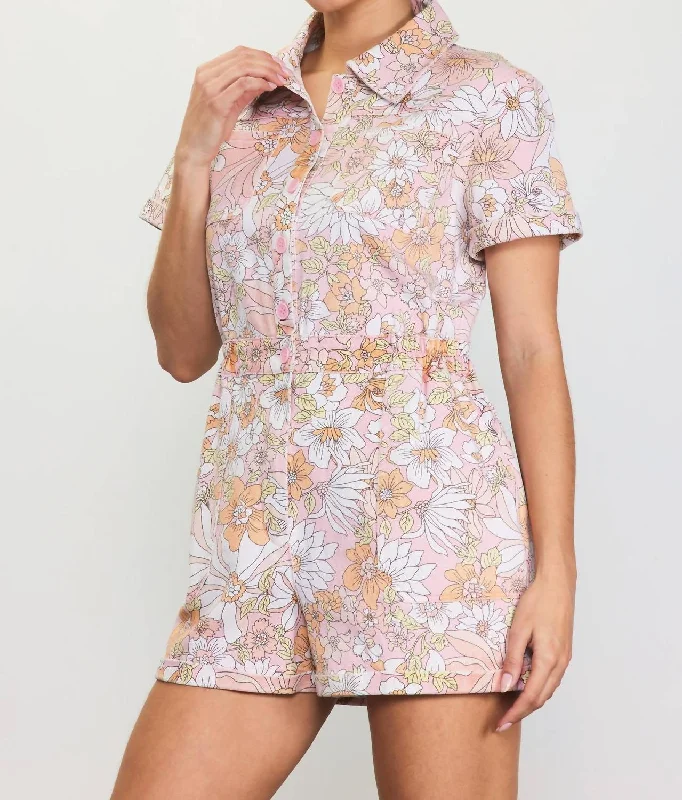 Big Savings On Minimalist Office Styles Retro Floral Collared Romper In Apricot