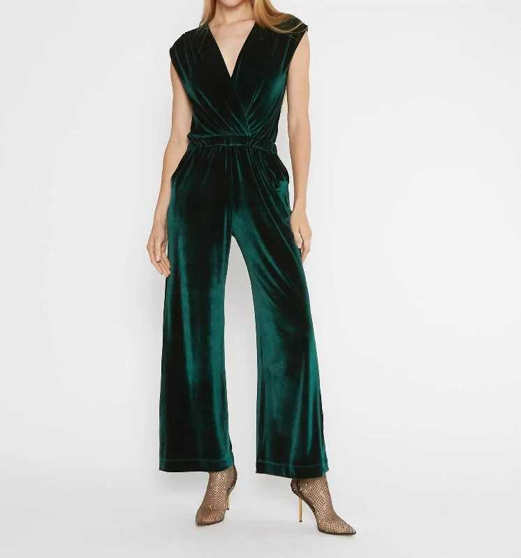 Budget Friendly Velvet Classic Jumpsuit In Emerald