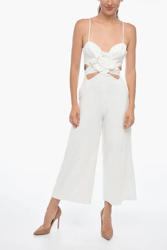 Style Upgrade Ermanno Scervino Cropped Fit Jumpsuit with Cut-outs and Flower Patch