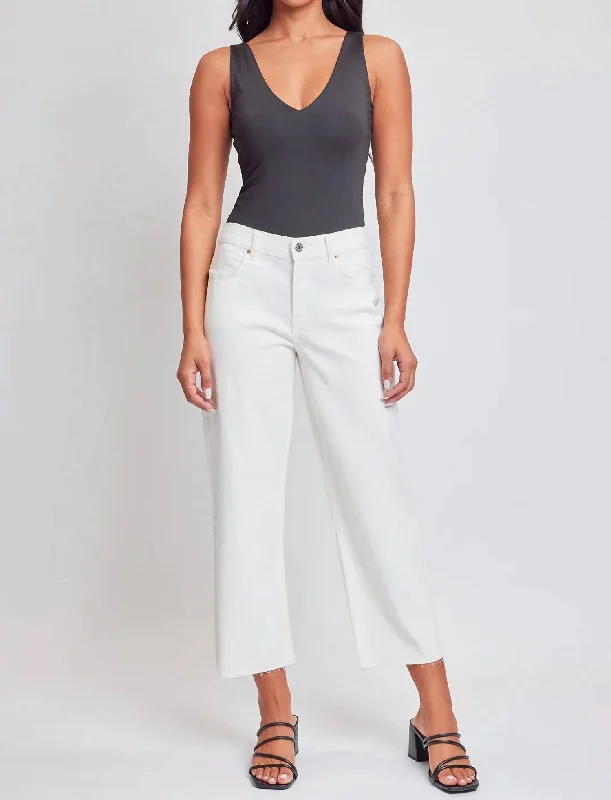 Chic And Edgy High-Rise Cropped Wide Leg Trouser Pants In Pearl