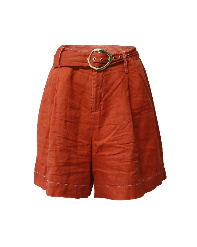 Spring Wardrobe Staud Helios Belted Shorts in Orange Linen