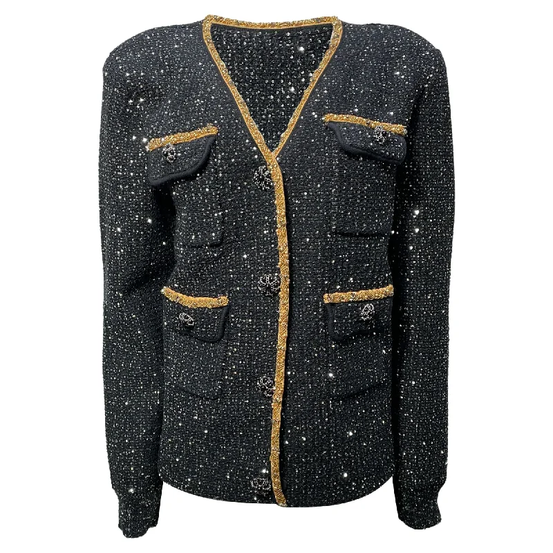 End of Season Sale Self-Portrait Embellished Single-Breasted Tweed Jacket in Black Polyester