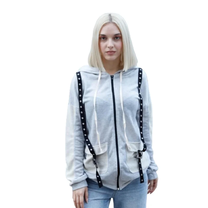 Lighten Up With Nordic Styles Belt & Reversed Details Zip-up Hooded Sweater