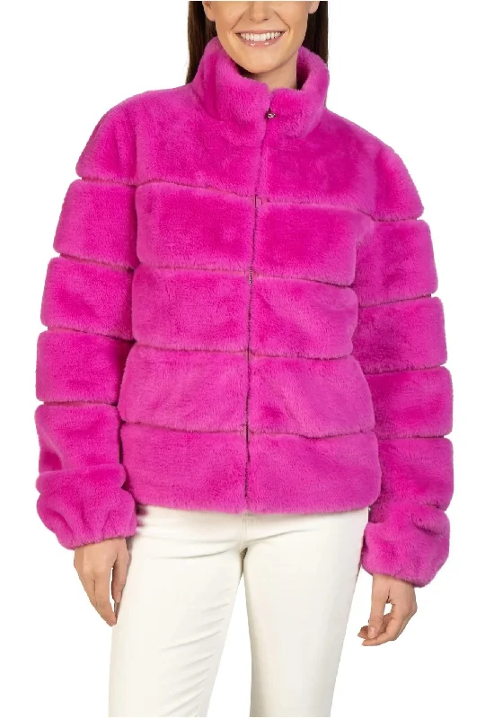 Romantic Detailing Lizzo Faux Fur Zip Jacket In Hot Pink