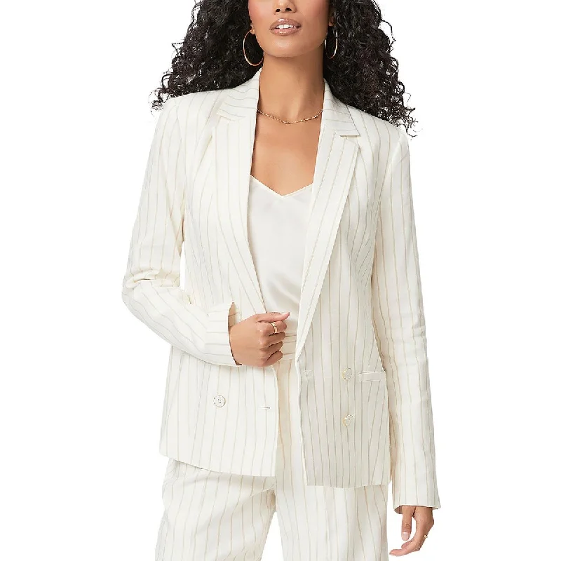 Buy More, Save More Rosette Womens Linen Metallic Stripe Double-Breasted Blazer