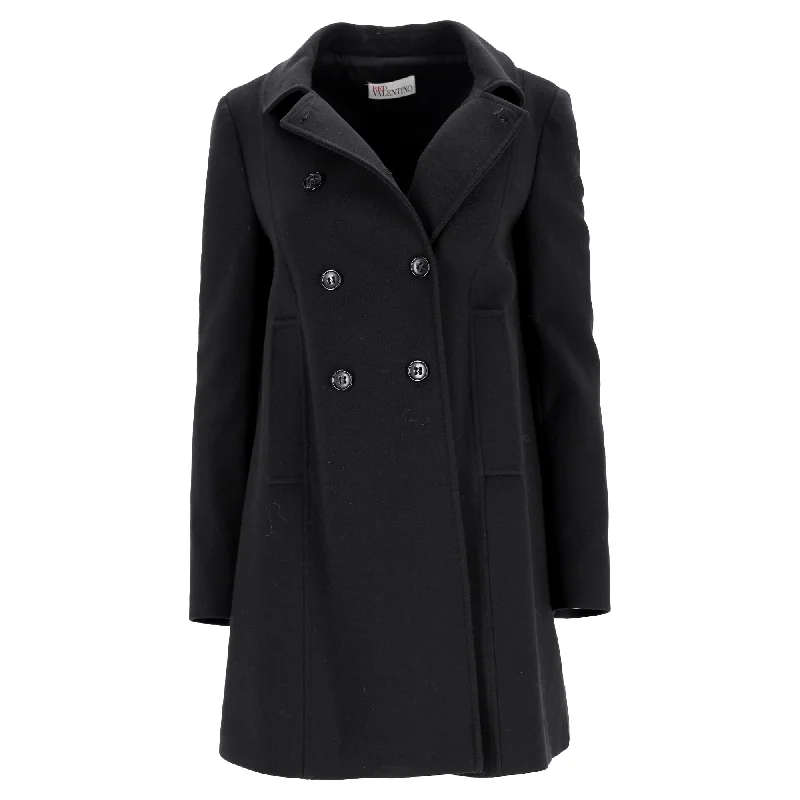 Preppy Style Red Valentino Garavani Double-Breasted Coat in Black Wool