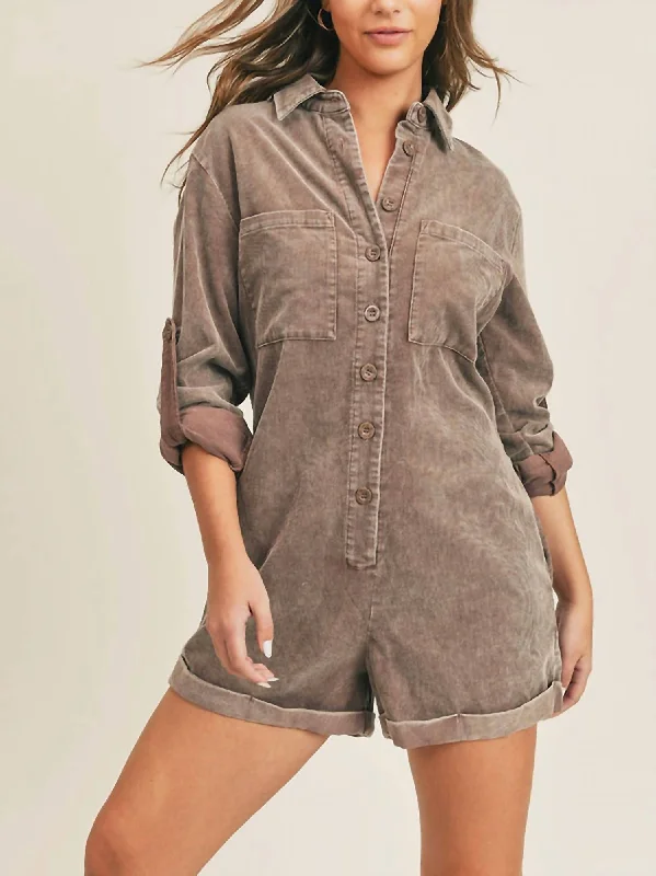 Y2K Nostalgic Fashion Look Get Like This Corduroy Romper In Washed Mocha