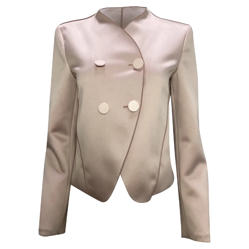 Save Big Giorgio Armani Uncollared Double-Breasted Blazer in Rose Polyester