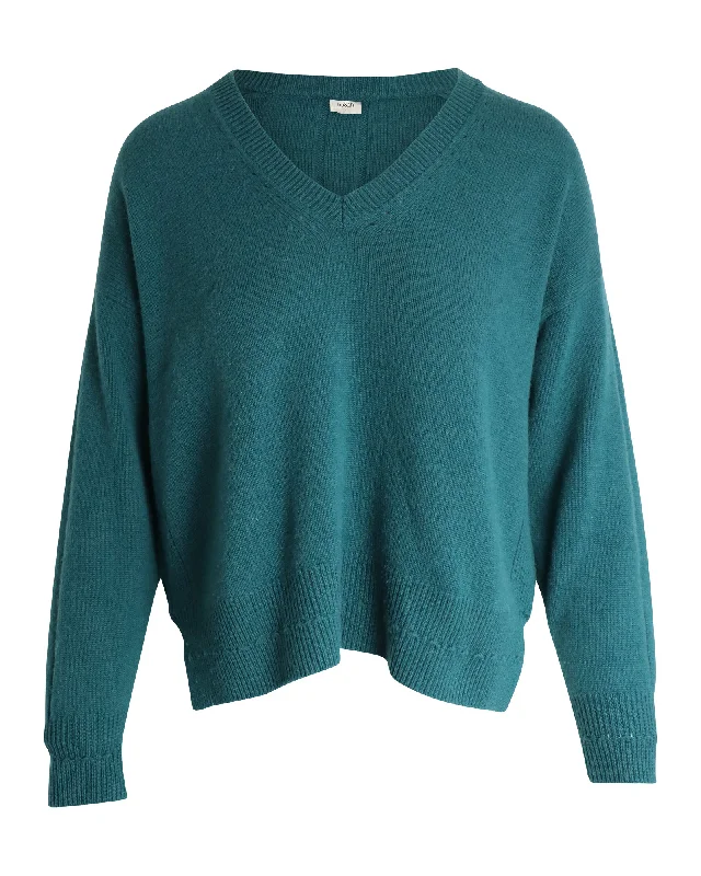 Elegant Simplicity Wardrobe Ba&Sh V-neck Knit Sweater in Green Cashmere