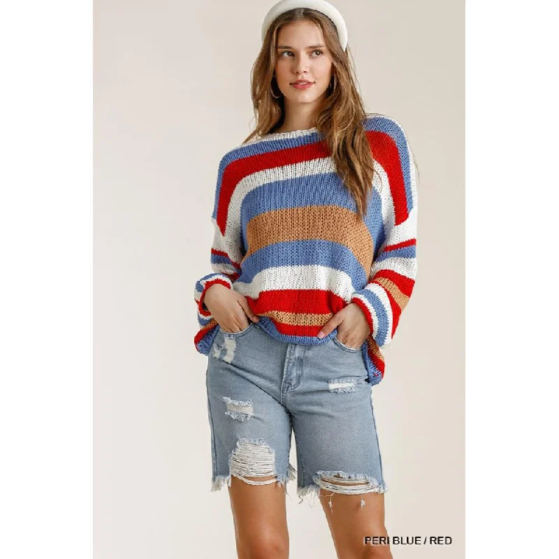 Fashion For Every Occasion Multicolored Stripe Round Neck Long Sleeve Knit Sweater