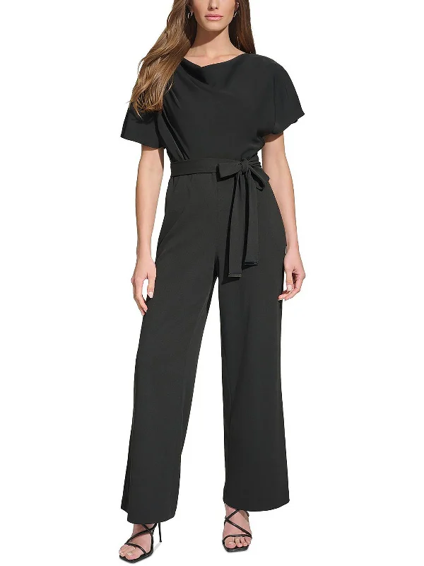 Classic Timeless Elegant Style Womens Ruched Cowl Neck Jumpsuit