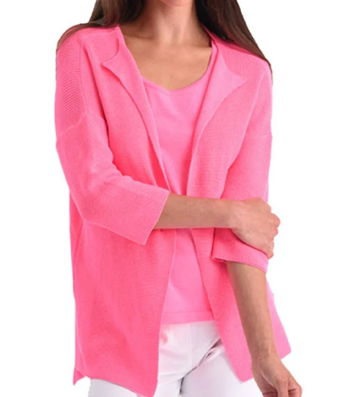 Fashion Forward Ribbed Open Cardigian In Fuchsia