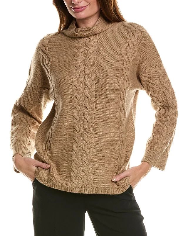 Vibrant Femme Fashion Forte Cashmere Placed Cable Funnel Neck Wool & Cashmere-Blend Sweater