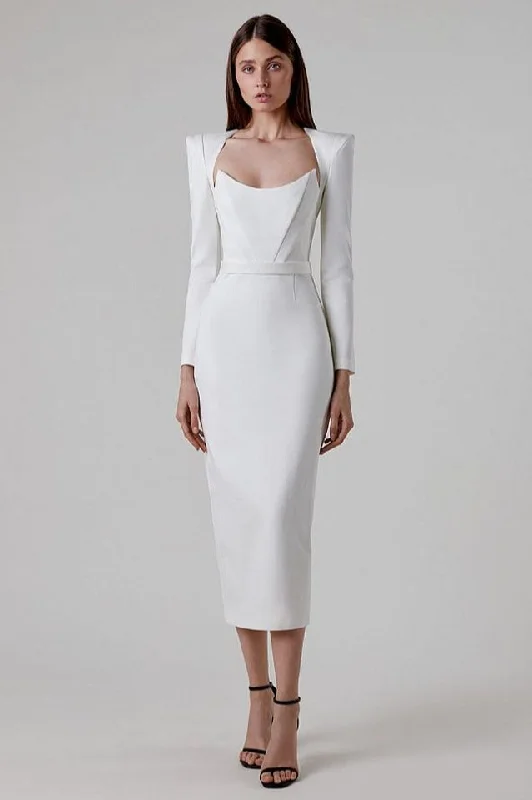 Feminine Soft - Hued Styles Delilah Bandage Stylish Midi Dress