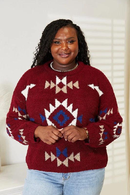 Everyday Fashion Full Size Aztec Soft Fuzzy Sweater