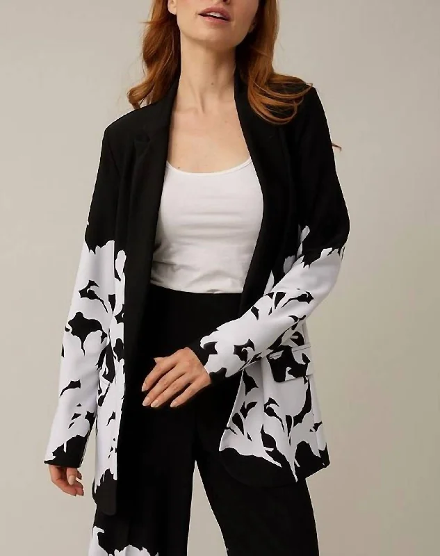 Hot Trends Floral Border Blazer In Black/white