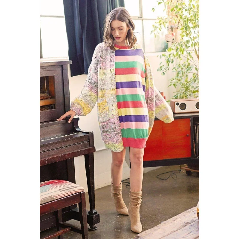 Special Offers, Don't Miss Multi-colored Striped Knit Sweater Dress