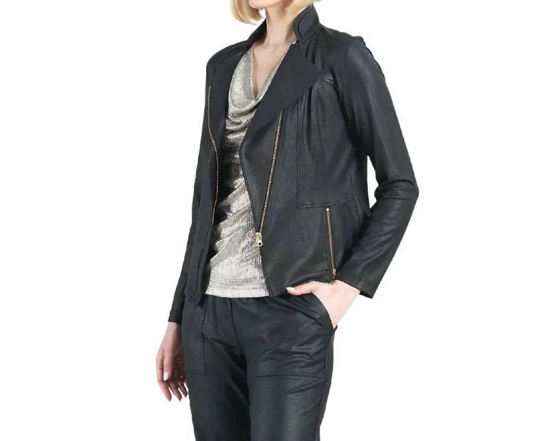 Great Deals On Ethnic Cultural Wear Faux Leather Zippered Jacket In Black