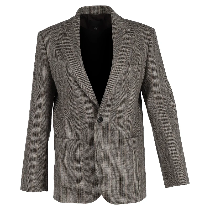 Limited Time Offer Nili Lotan Gael Boyfriend Plaid Single-Breasted Blazer in Grey Wool