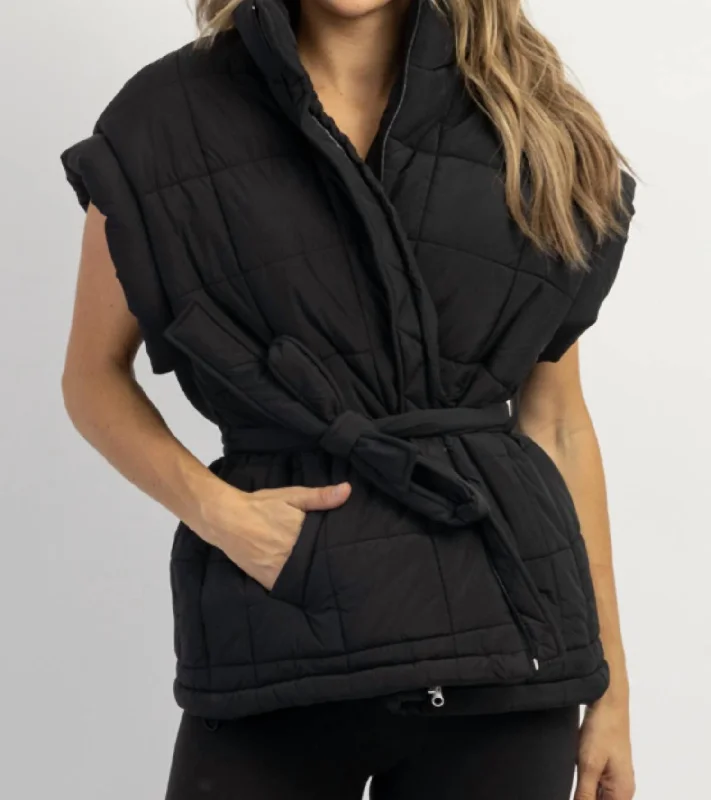 Great Prices On Feminine Styles Avalon Tie Quilted Puffer Vest In Black