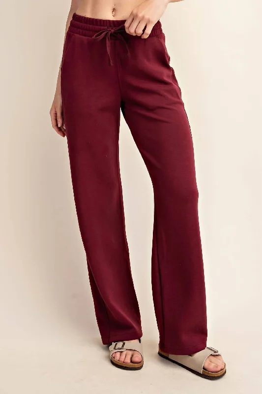 Fashion Essentials Luxe Straight Leg Pant In Wine