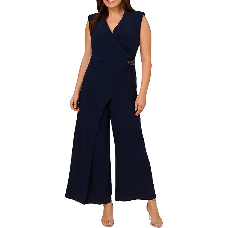 Elegant Style Plus Womens Wide Leg Shawl Collar Jumpsuit