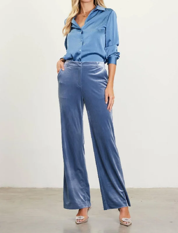 Flash Sale Velvet Wide Leg Pant In Dusty Blue