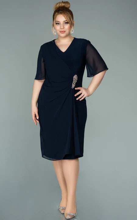 Style Without Limits Casual Empire Plus Size Half-sleeve Chiffon Pencil Ruched Plus Size Mother of Bride Dress