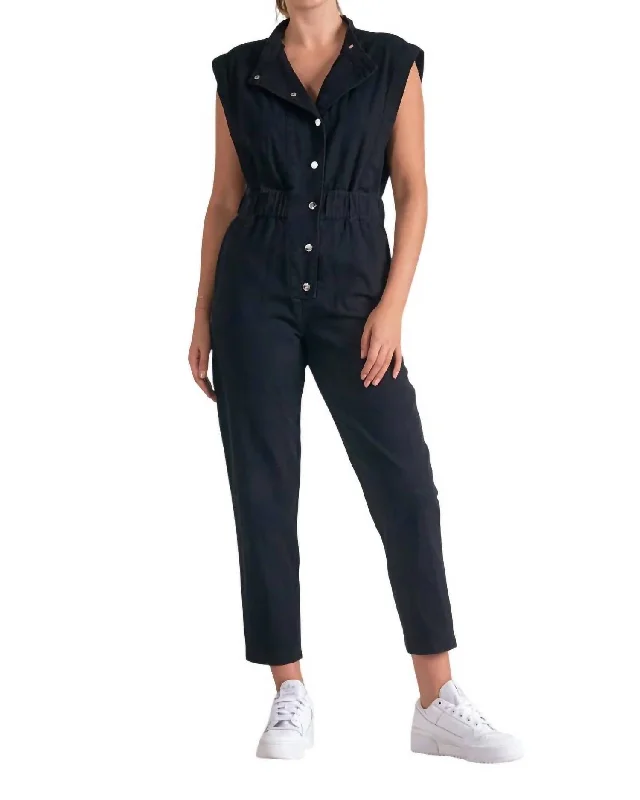 Cool Prices Buttoned Front Sleeveless Jumpsuit In Black