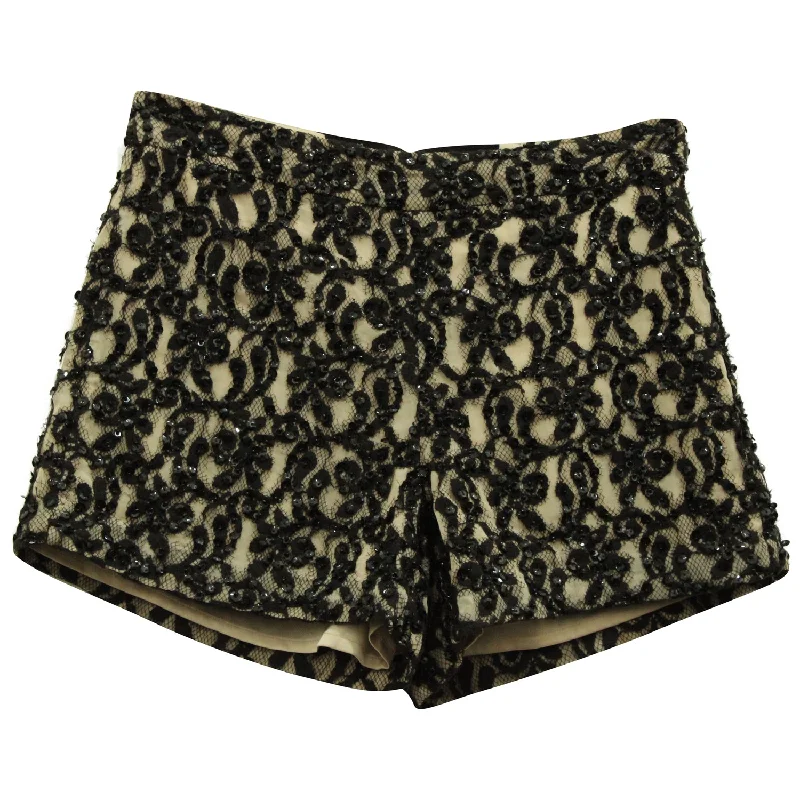 Versatile Style Wardrobe Alice & Olivia Embellished Guipure Shorts in Black Polyester