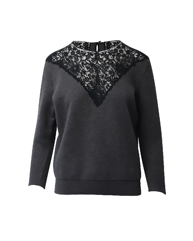 Exclusive Designer Collection Stella Mccartney Lace-Trimmed Sweater in Dark Grey Cotton