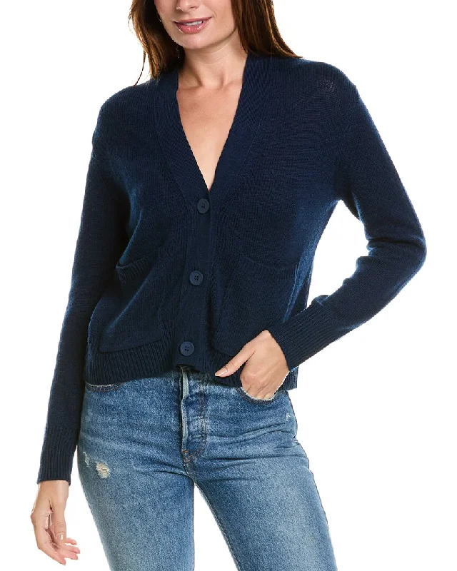 Comfortable Clothes Forte Cashmere Pocket V-Neck Wool & Cashmere-Blend Cardigan