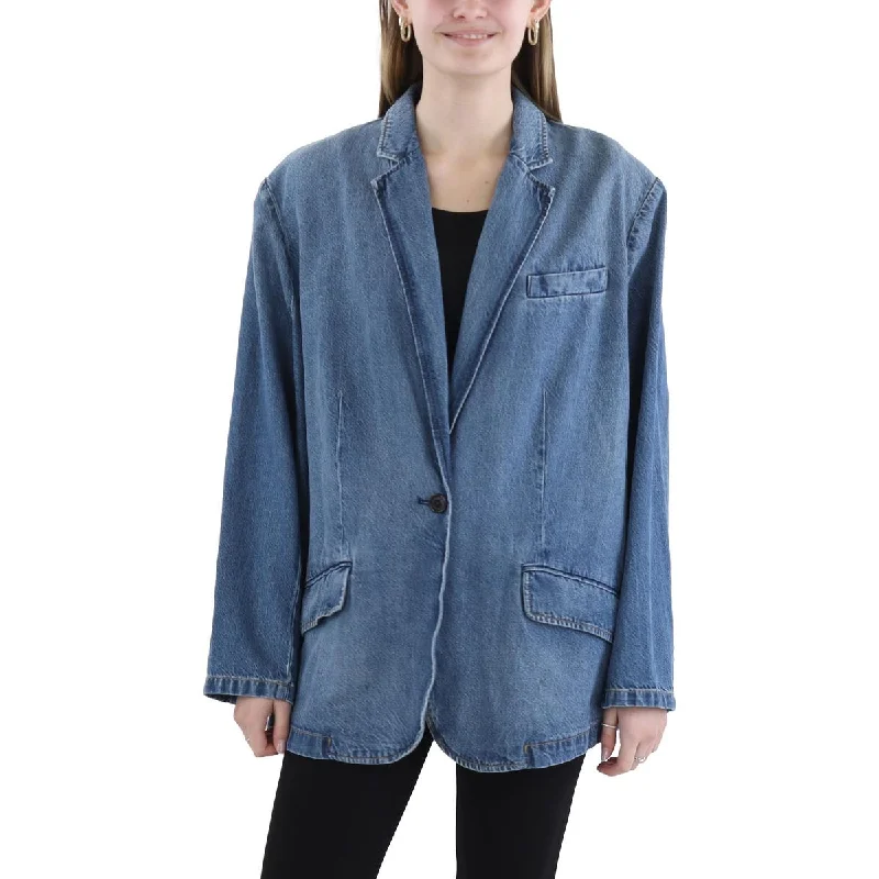 Season Sale Plus Womens Denim Trendy One-Button Blazer