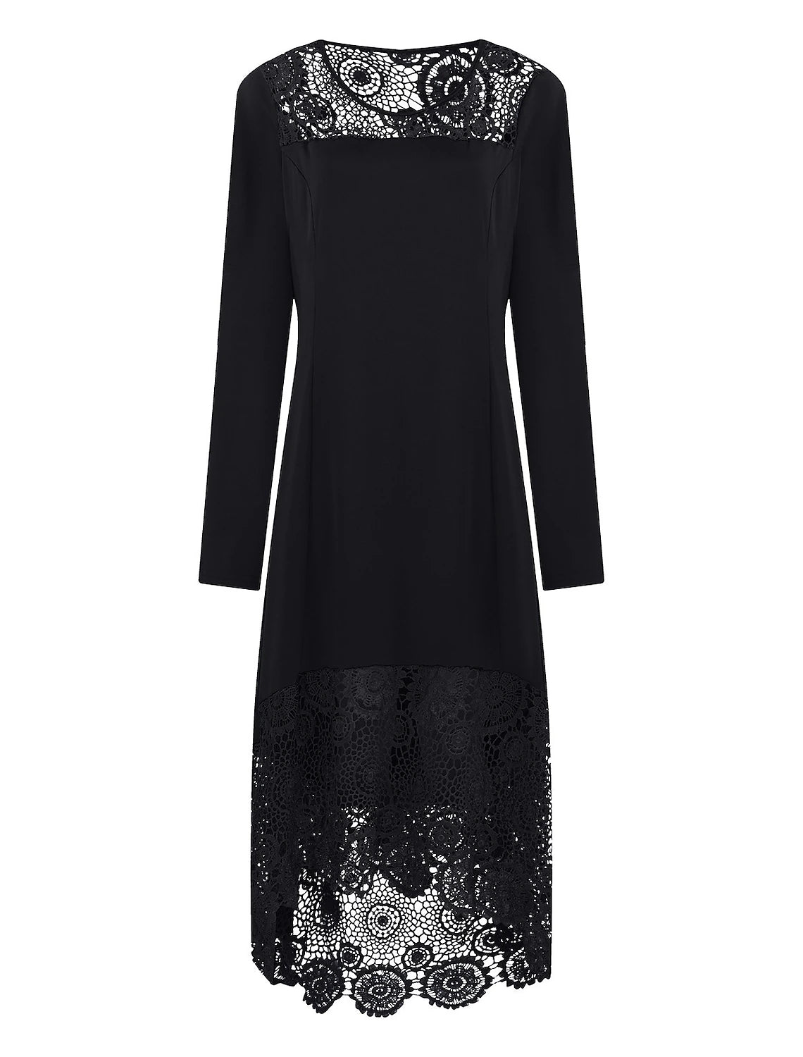 Effortless Sophistication A-Line Cocktail Dresses Plus Size Dress Party Wear Wedding Guest Ankle Length Long Sleeve Jewel Neck Spandex with Lace