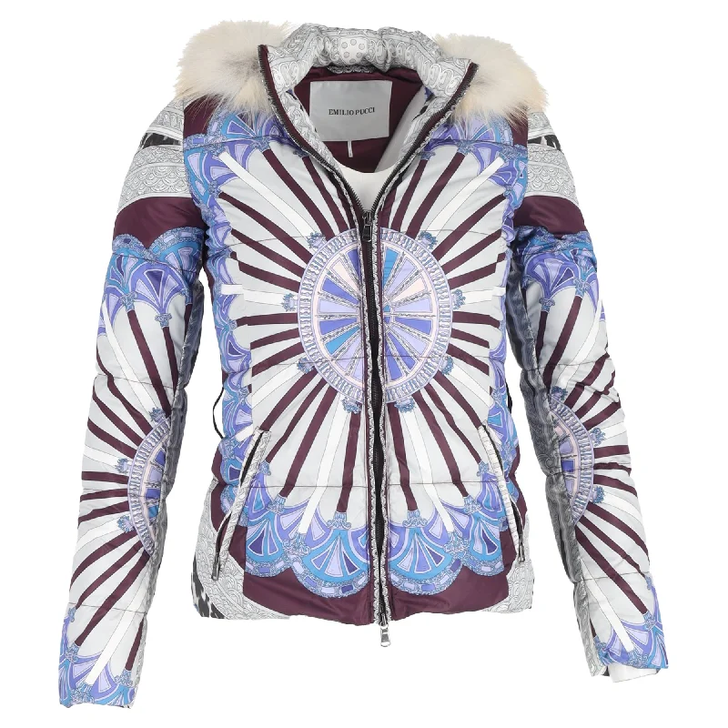 Clearance Sale Emilio Pucci Puffer Fur Hooded Jacket in Multicolor Polyamide