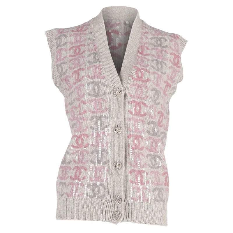 Effortless Comfort Chanel CC Button-Down Sequined Vest Jacket in Multicolor Wool