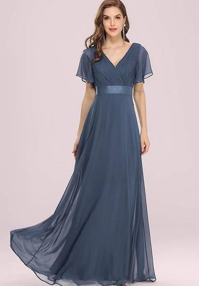 Ride The Style Wave Elegant Chiffon V-neck A Line Short Sleeve Prom Mother Dress With Ruffles