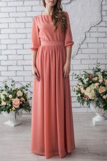 The Epitome Of Modern Women's Fashion Occasion Long Chiffon Peach Wedding Mother Of The Bride With Sleeve Dress