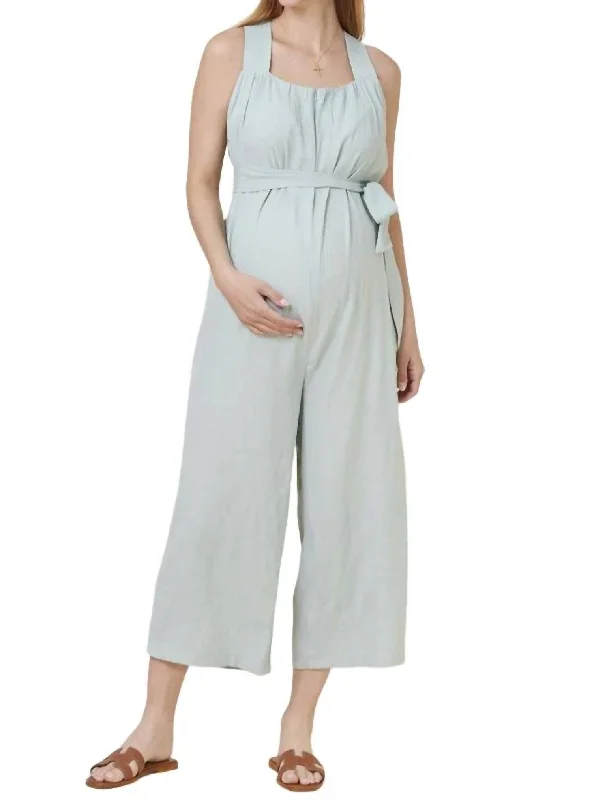 Chic Style, Always In Vogue Crinkled Nursing Jumpsuit In Mint Sherbet