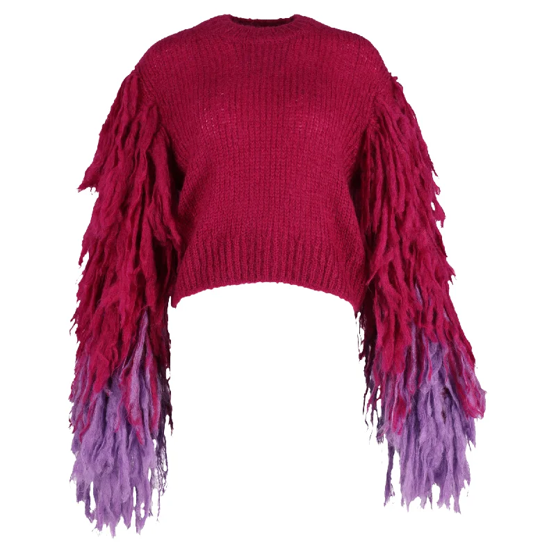 Unleash Your Trend Driven Style Dries Van Noten Fringed Sweater in Pink Wool