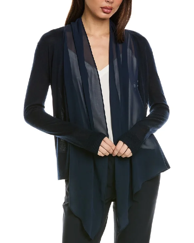 Elegant Fashion St. John Drape Collar Wool-Blend Cardigan