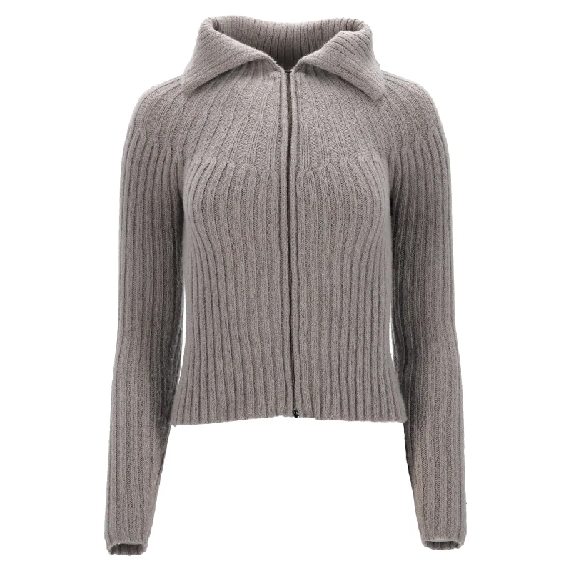 Street Style Fashion Max Mara Weekend Knitted Zipped Sweater in Grey Wool