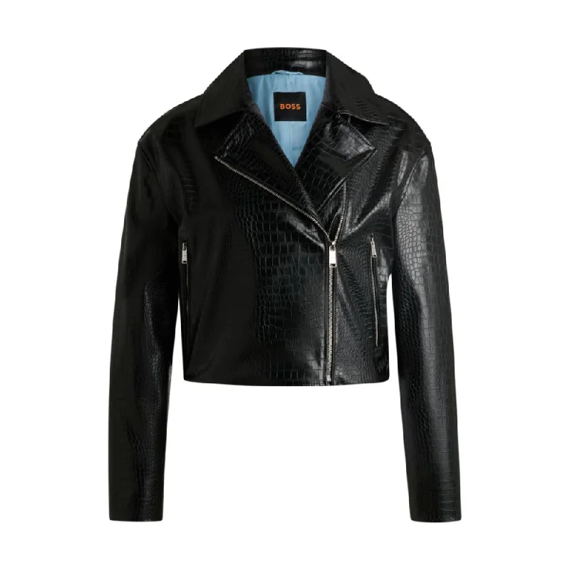 Evening Looks Crocodile-embossed biker jacket in faux leather